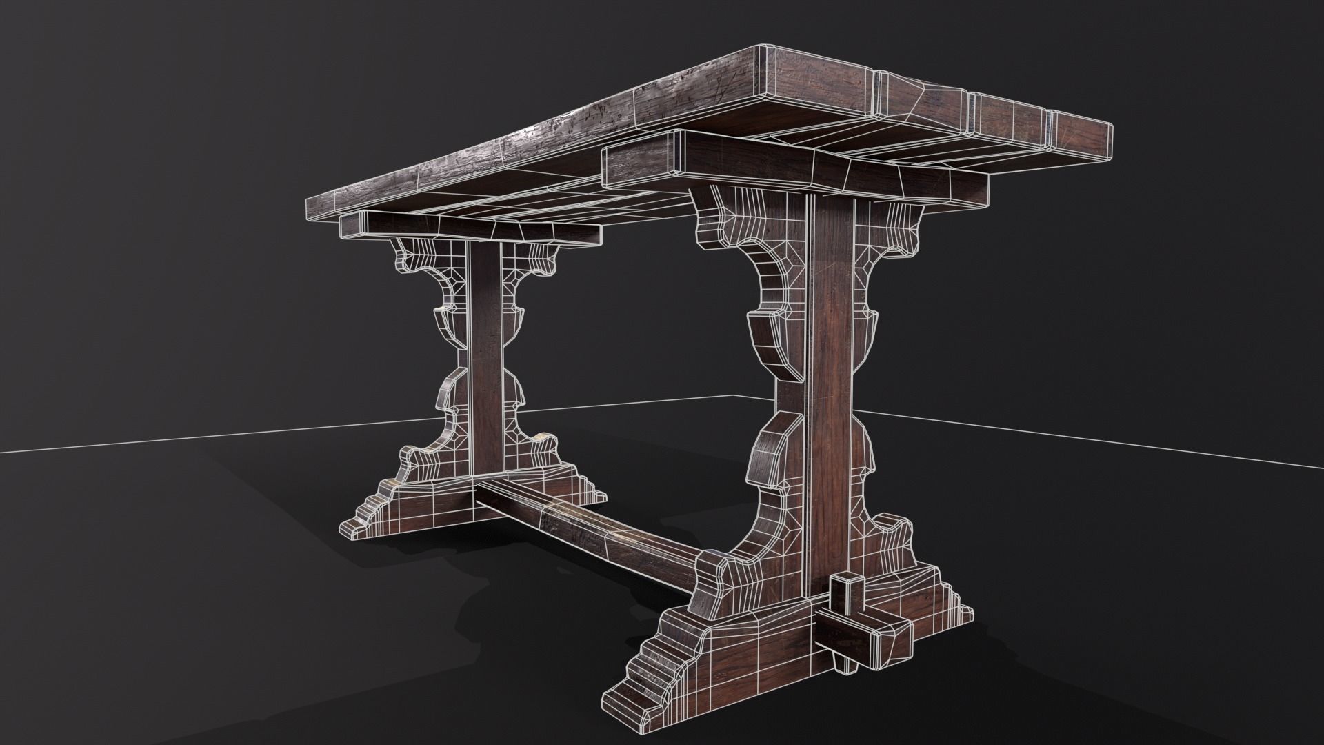 Old Wooden Heirloom Farm Table - 2 textures Low-poly 3D model_15