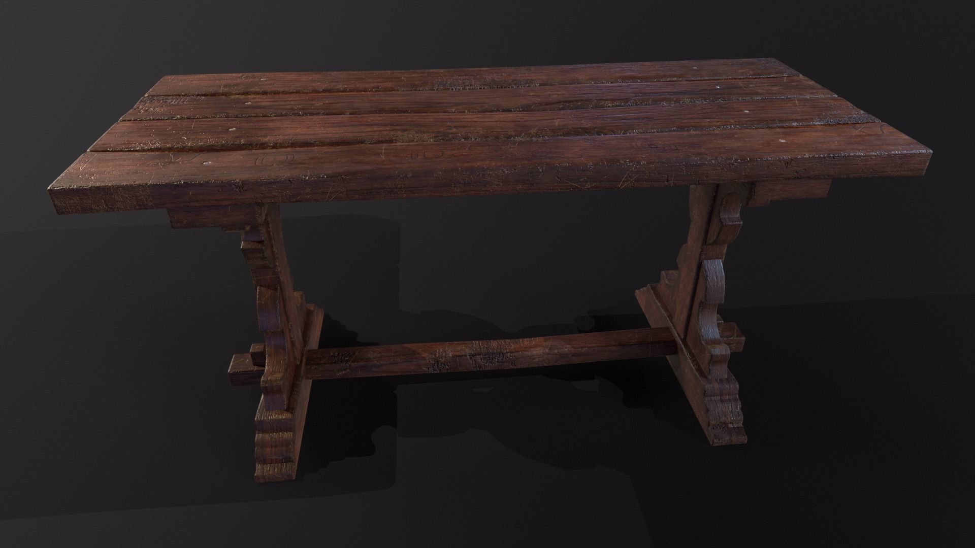 Old Wooden Heirloom Farm Table - 2 textures Low-poly 3D model_6