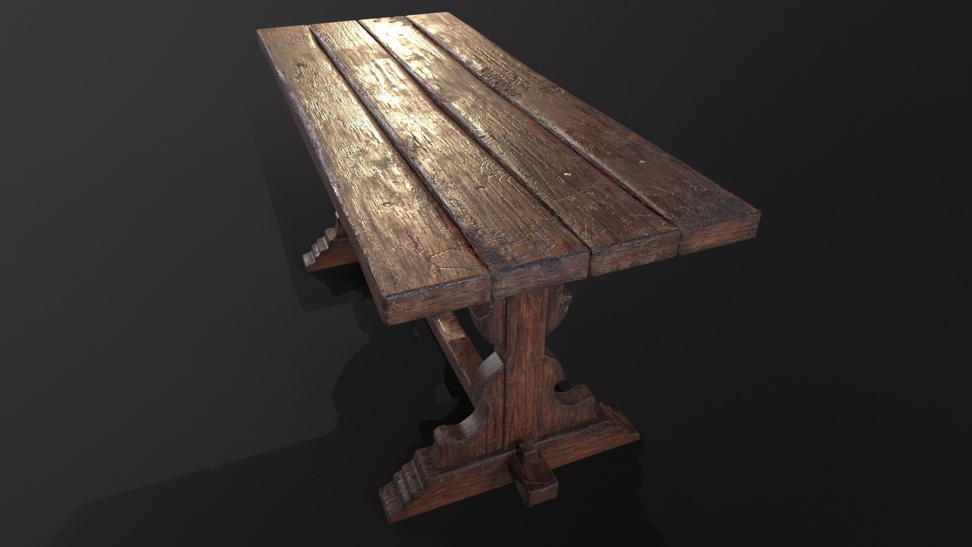 Old Wooden Heirloom Farm Table - 2 textures Low-poly 3D model_12