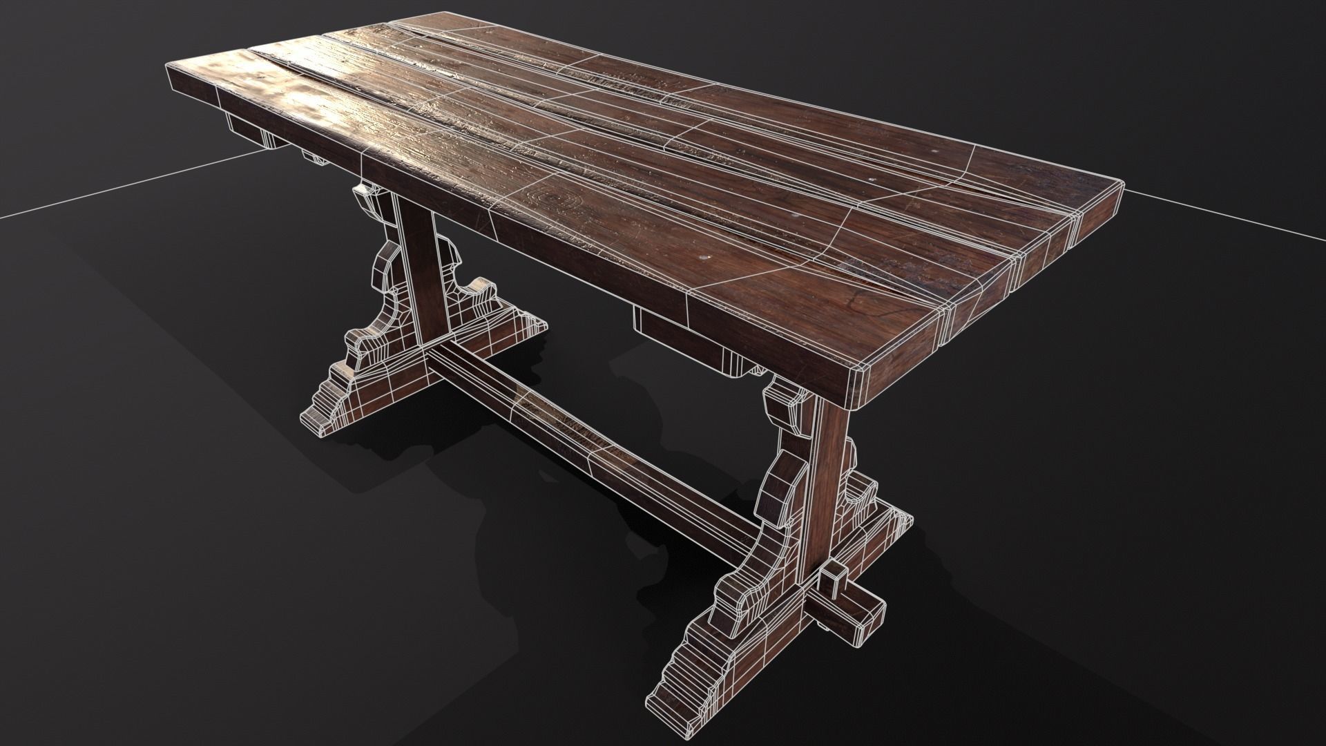 Old Wooden Heirloom Farm Table - 2 textures Low-poly 3D model_11