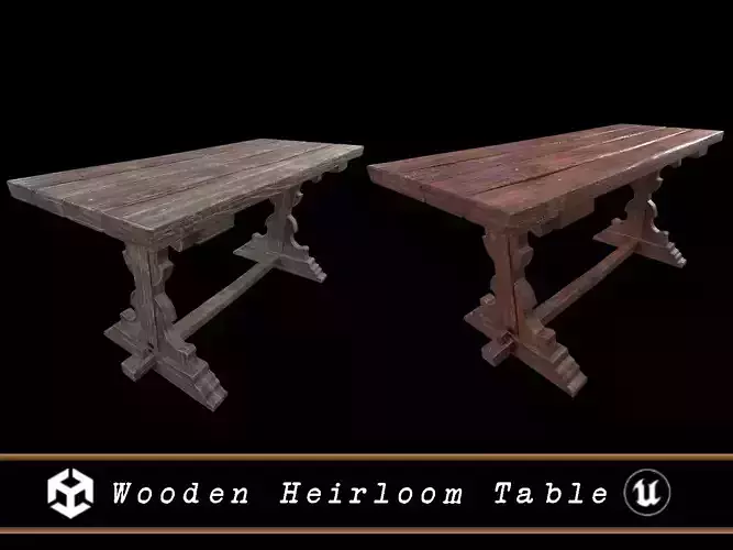 Old Wooden Heirloom Farm Table - 2 textures Low-poly 3D model