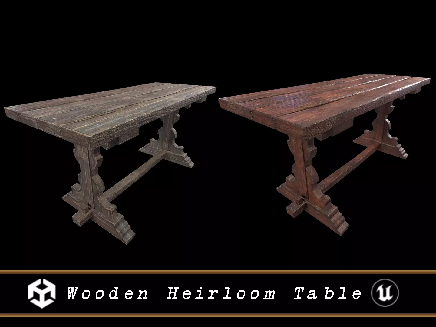 Old Wooden Heirloom Farm Table - 2 textures Low-poly 3D model_0