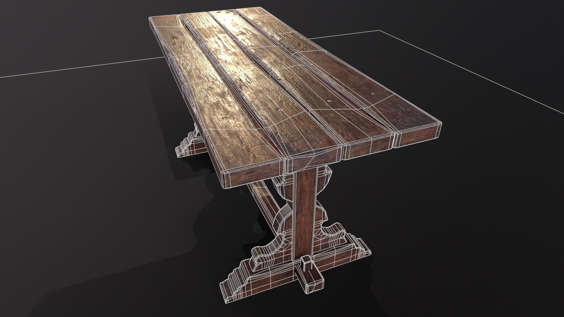 Old Wooden Heirloom Farm Table - 2 textures Low-poly 3D model_13