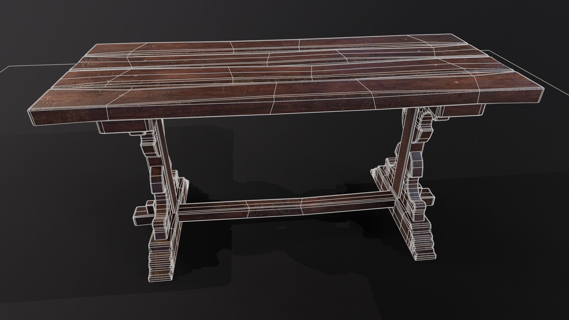 Old Wooden Heirloom Farm Table - 2 textures Low-poly 3D model_7