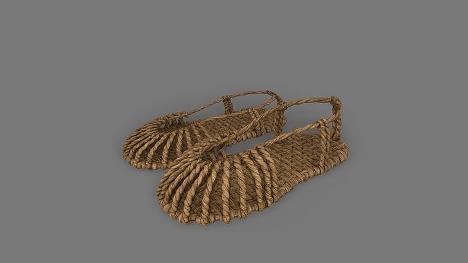 straw sandals shoes  Low-poly 3D model