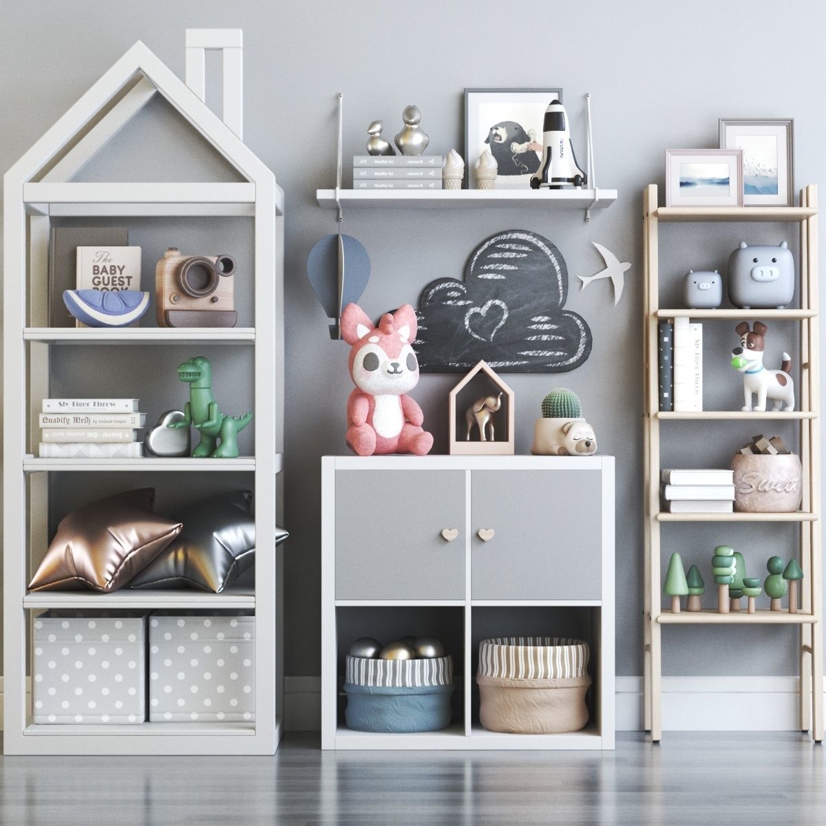 Childrens furniture with toys 3D model_3