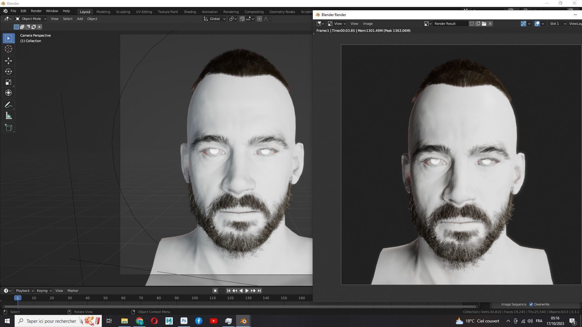 Realistic Male Hair - Buzz Hair Cut Low-poly 3D model_23
