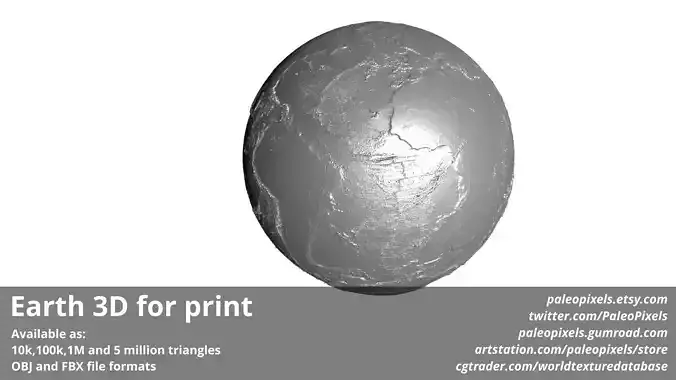 Earth 3D Elevation print model - various triangle resolutions 3D print model
