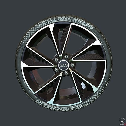 Set of tires and rims for Audi Low-poly 3D model 2