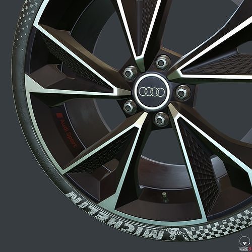 Set of tires and rims for Audi Low-poly 3D model 3