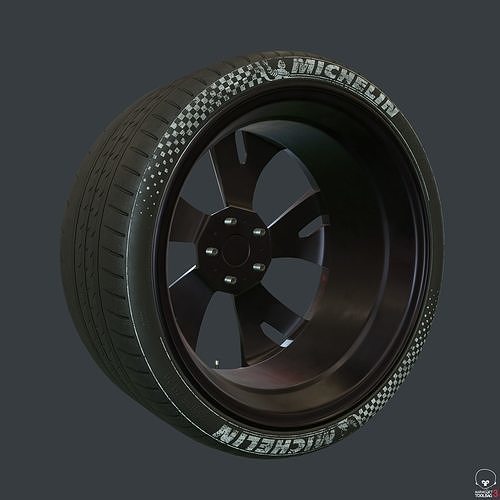 Set of tires and rims for Audi Low-poly 3D model 6