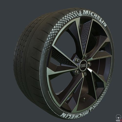 Set of tires and rims for Audi Low-poly 3D model 4