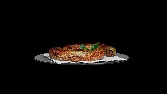 Baked sausage 3D model 2