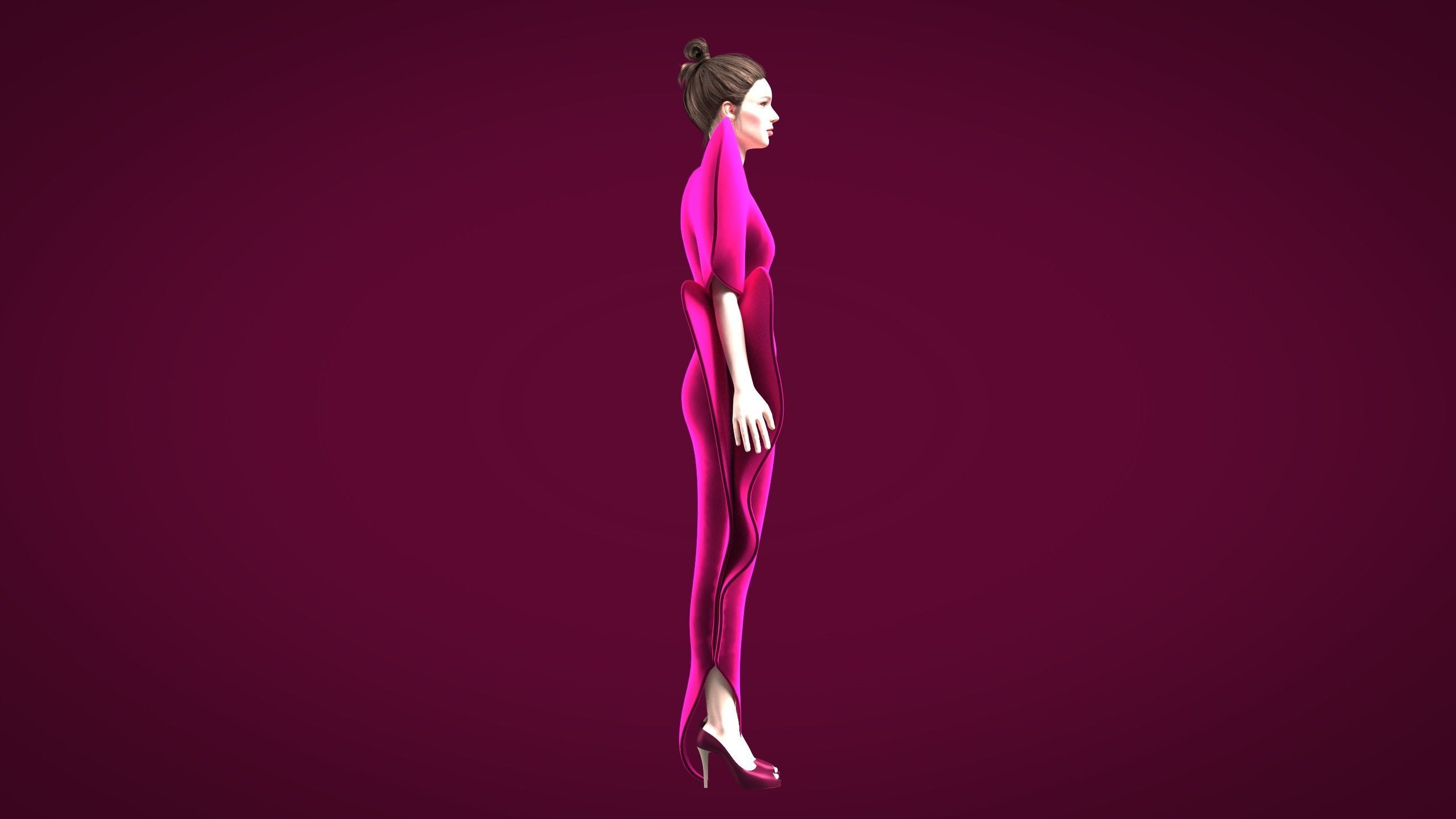 One Love Heart Dress Low-poly 3D model_7