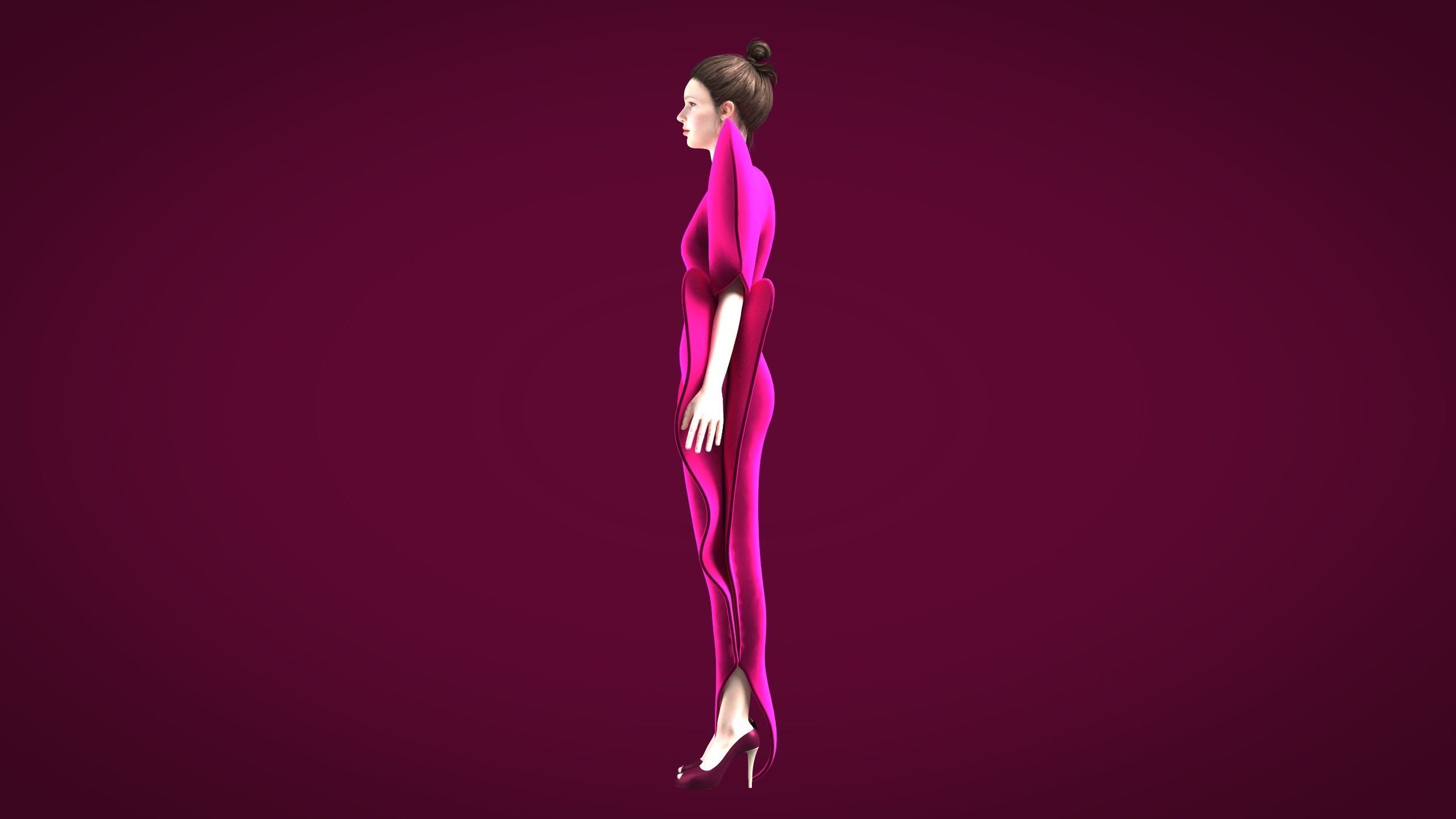 One Love Heart Dress Low-poly 3D model_9