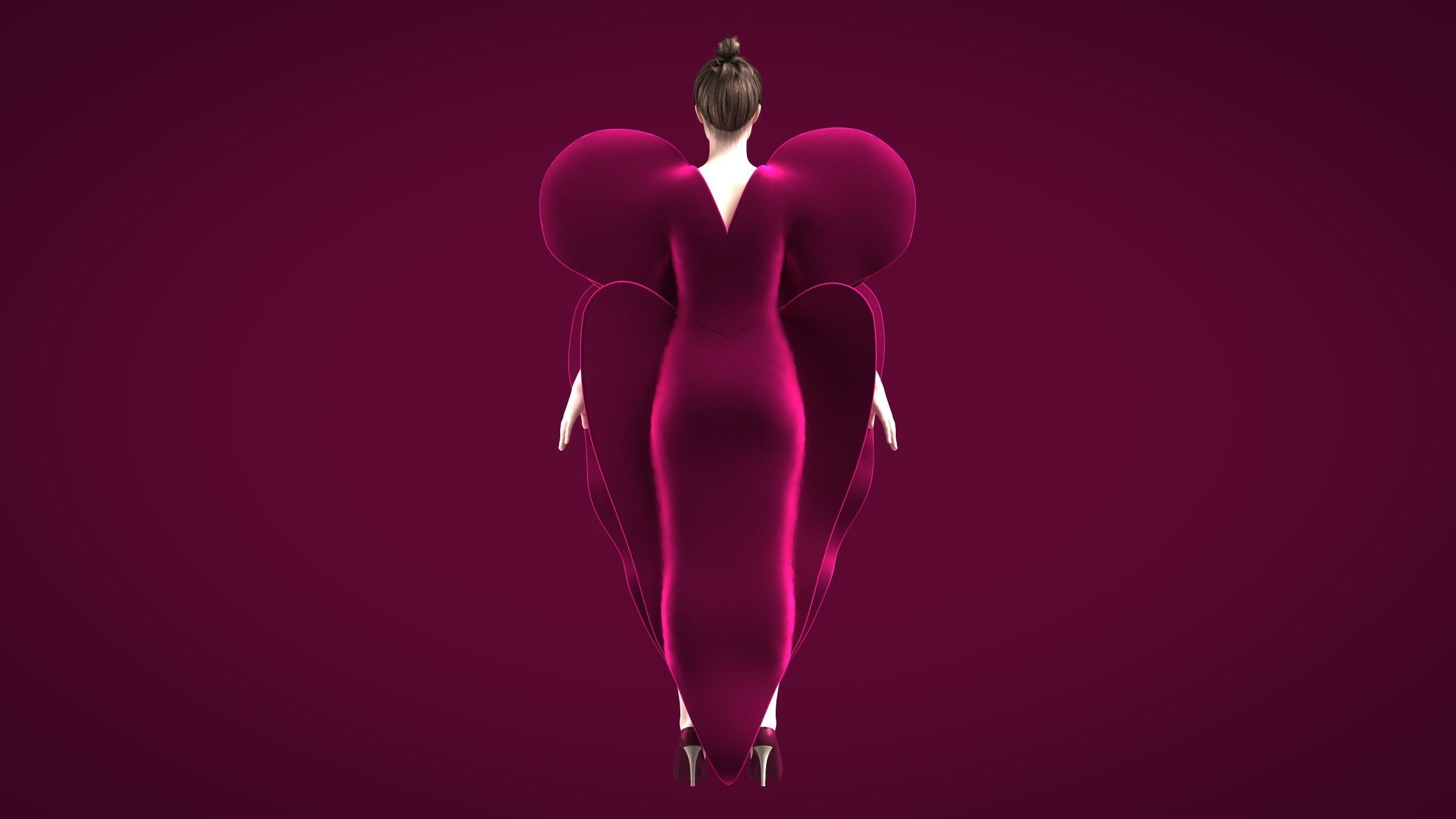 One Love Heart Dress Low-poly 3D model_8