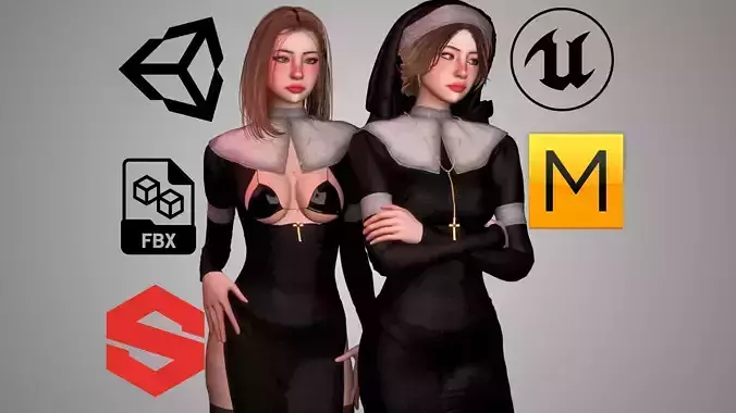 Nun - Game Ready Low-poly 3D model