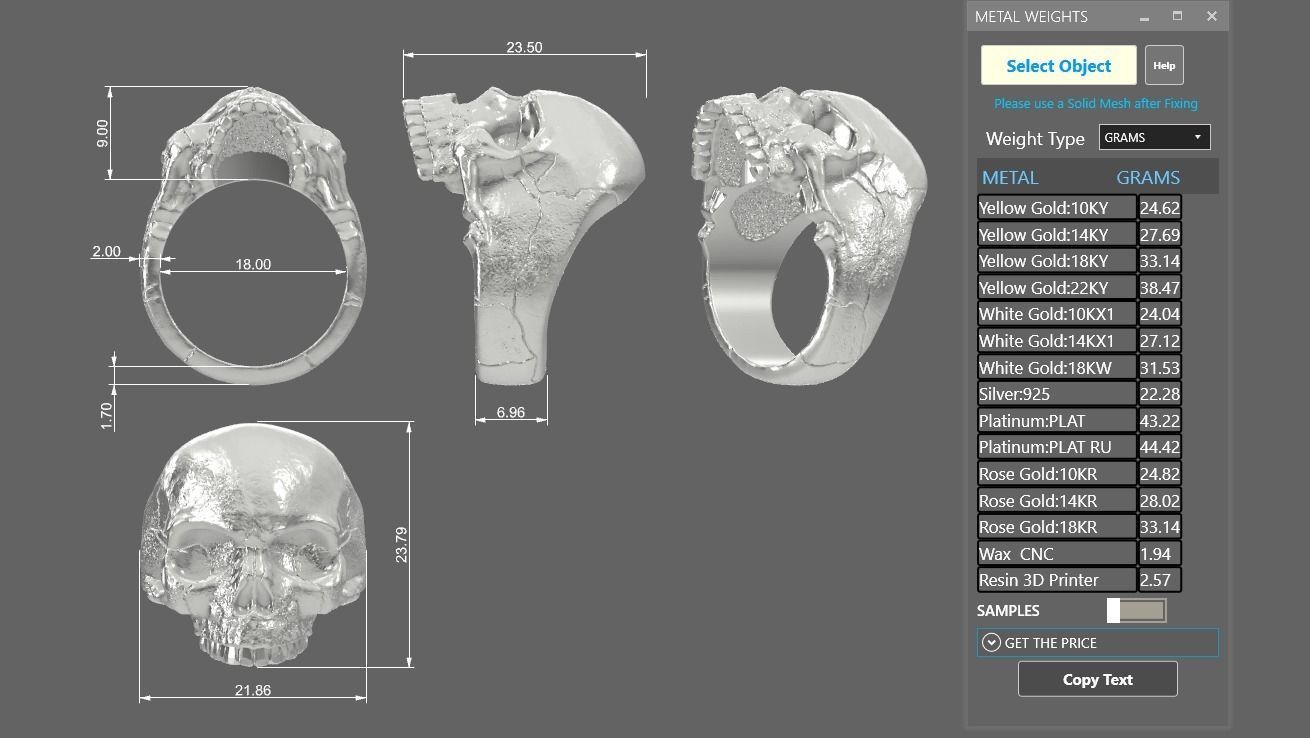 Jawless Skull ring with ring size chart 3D print model_7