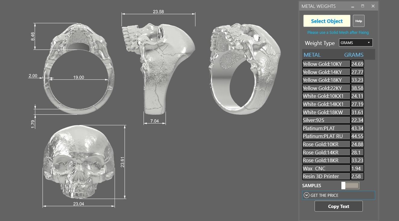 Jawless Skull ring with ring size chart 3D print model_8