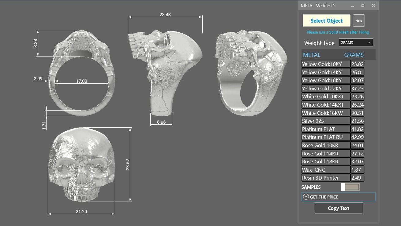 Jawless Skull ring with ring size chart 3D print model_6