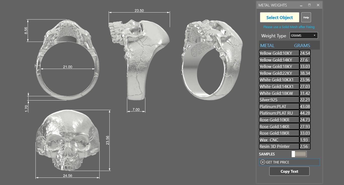 Jawless Skull ring with ring size chart 3D print model_10