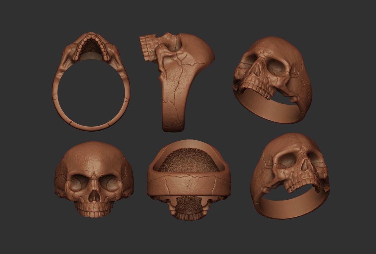 Jawless Skull ring with ring size chart 3D print model_3