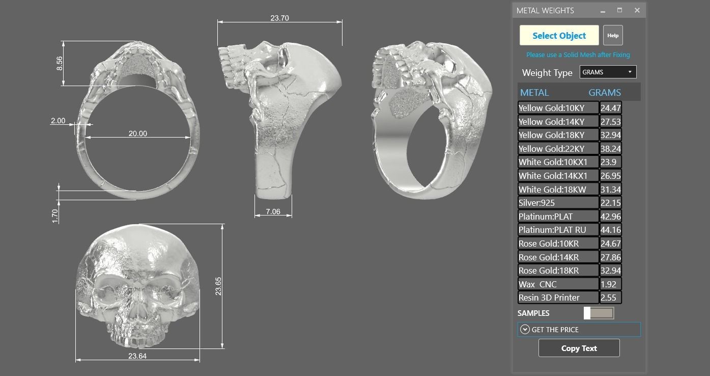 Jawless Skull ring with ring size chart 3D print model_9
