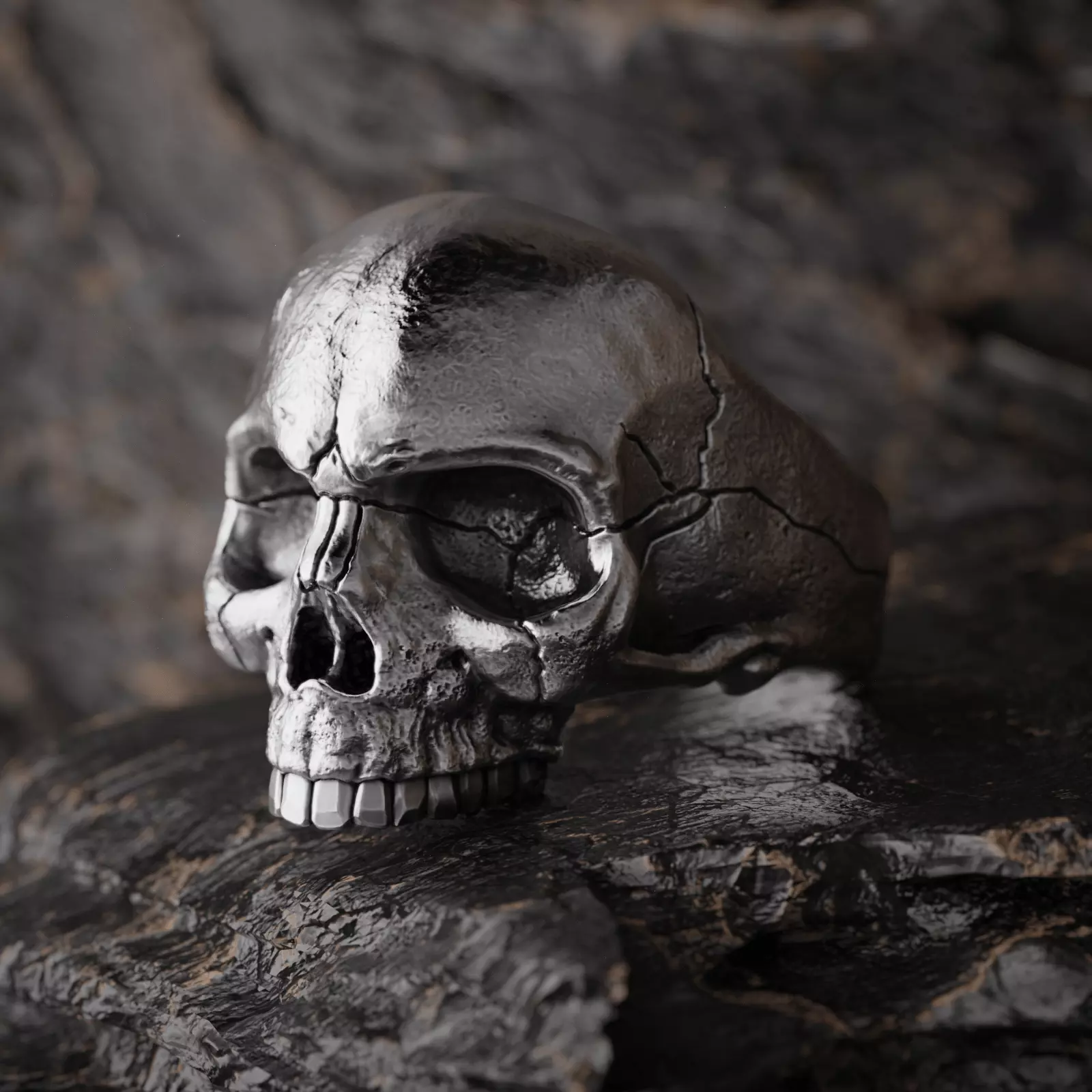 Jawless Skull ring with ring size chart 3D print model_0