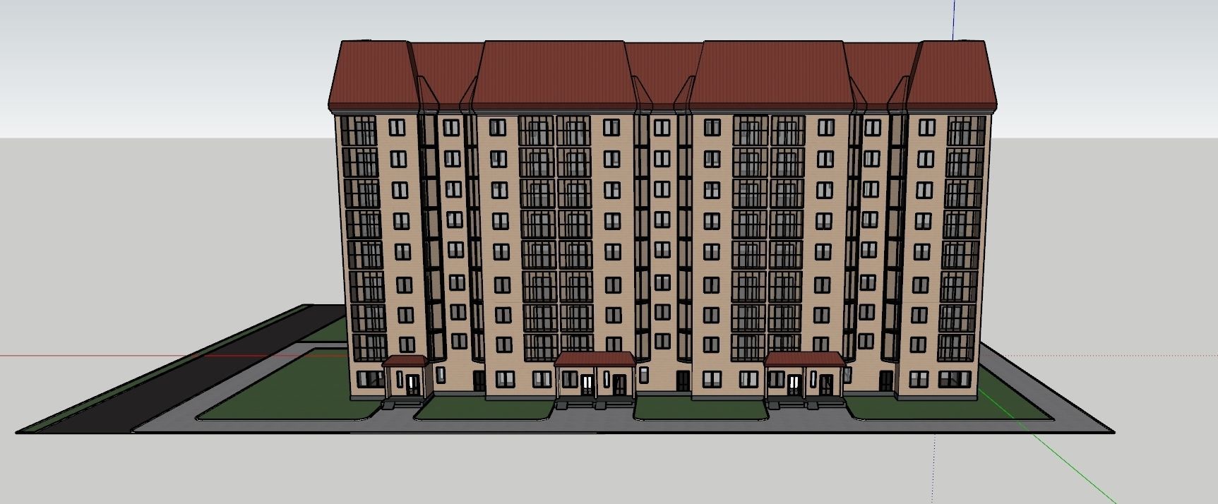 10-storey residential building Low-poly 3D model_2