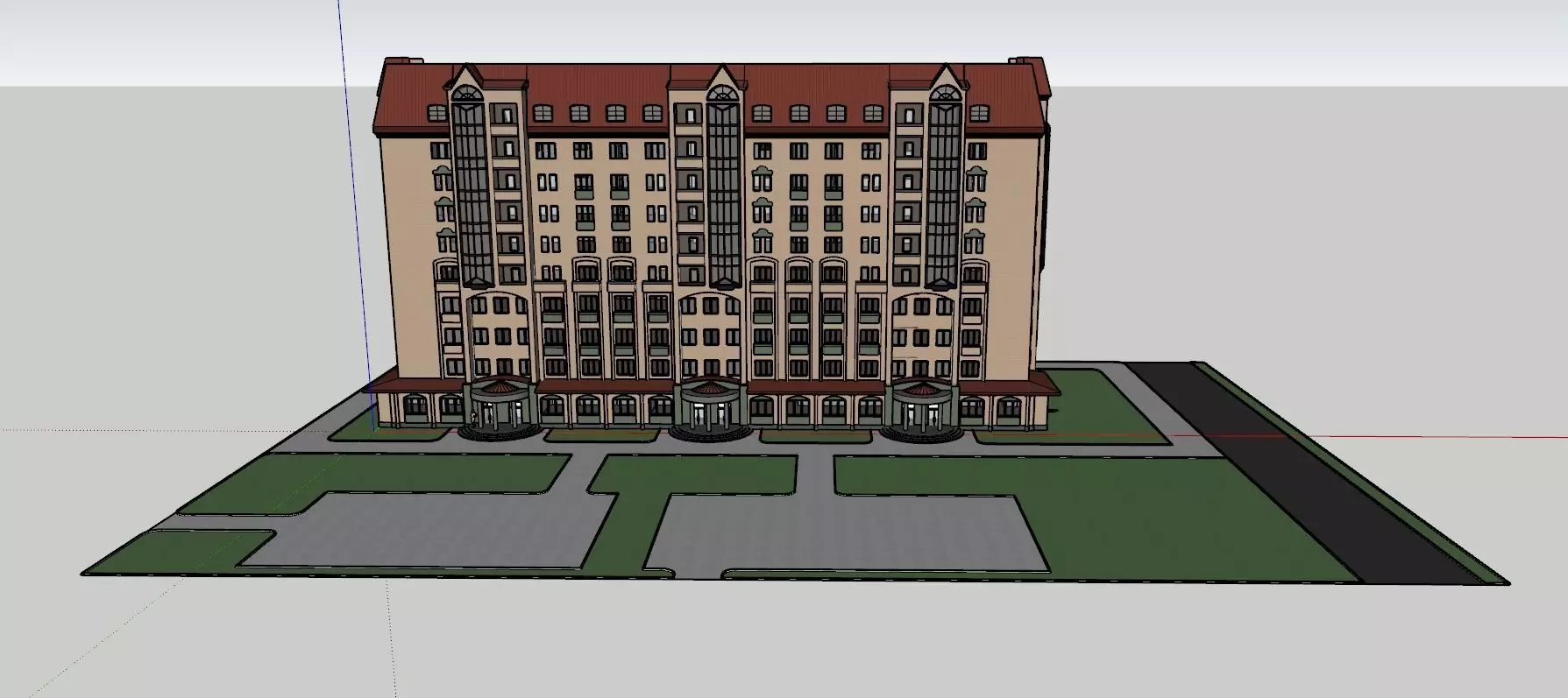10-storey residential building Low-poly 3D model_0