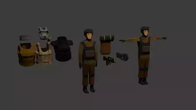 Low poly Soldier Character Pack Modular Game-Ready
