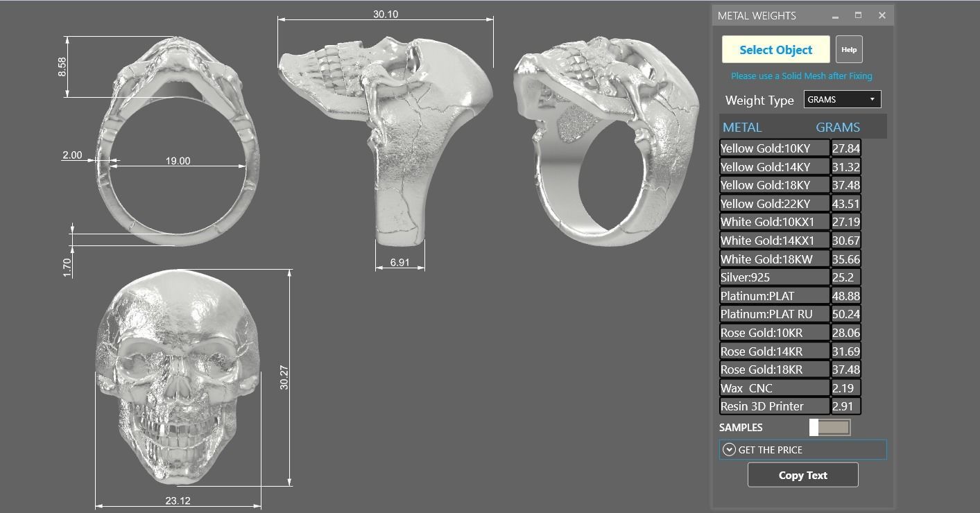 Classic skull ring with ring size chart 3D print model_9