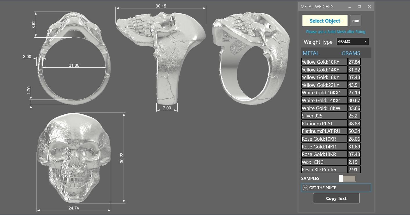 Classic skull ring with ring size chart 3D print model_10