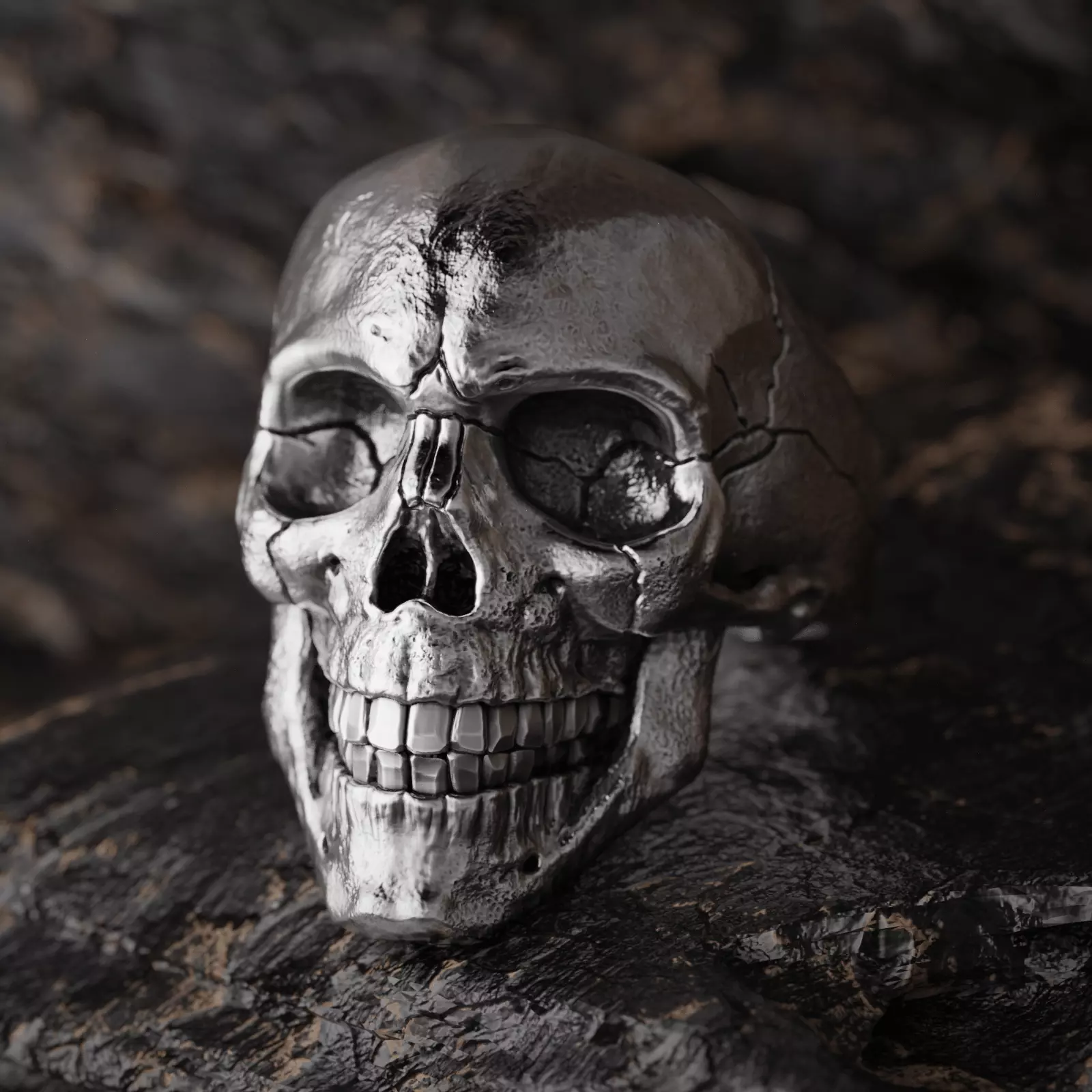 Classic skull ring with ring size chart 3D print model_0