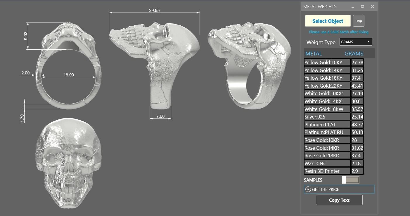 Classic skull ring with ring size chart 3D print model_7