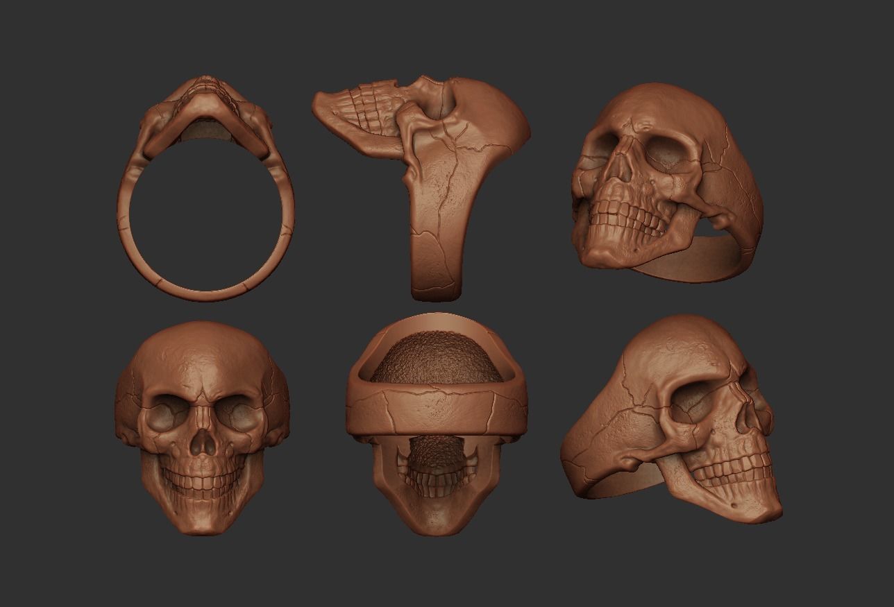 Classic skull ring with ring size chart 3D print model_2
