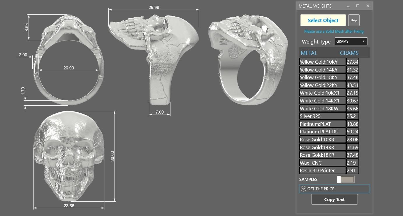 Classic skull ring with ring size chart 3D print model_8