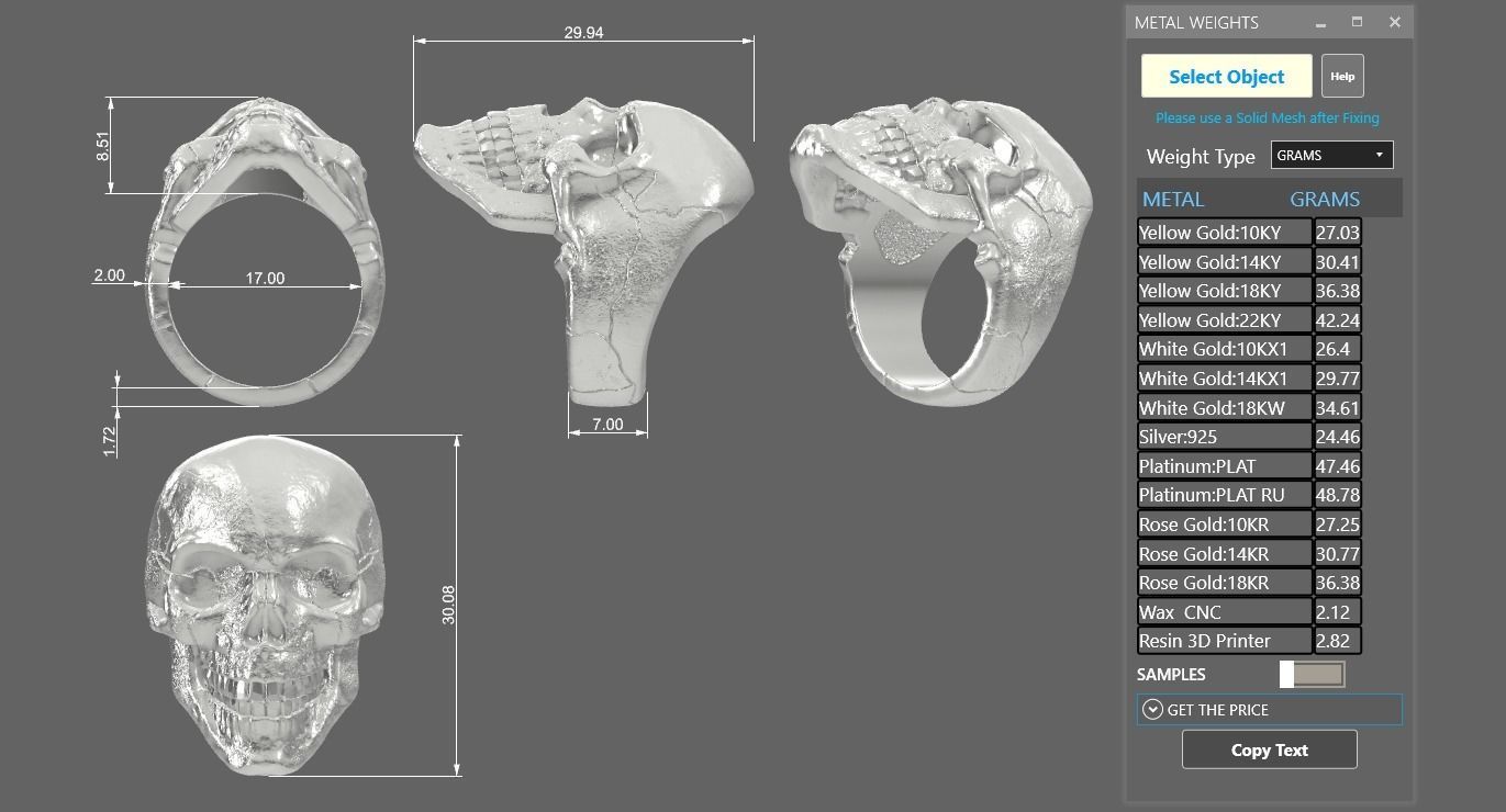 Classic skull ring with ring size chart 3D print model_6