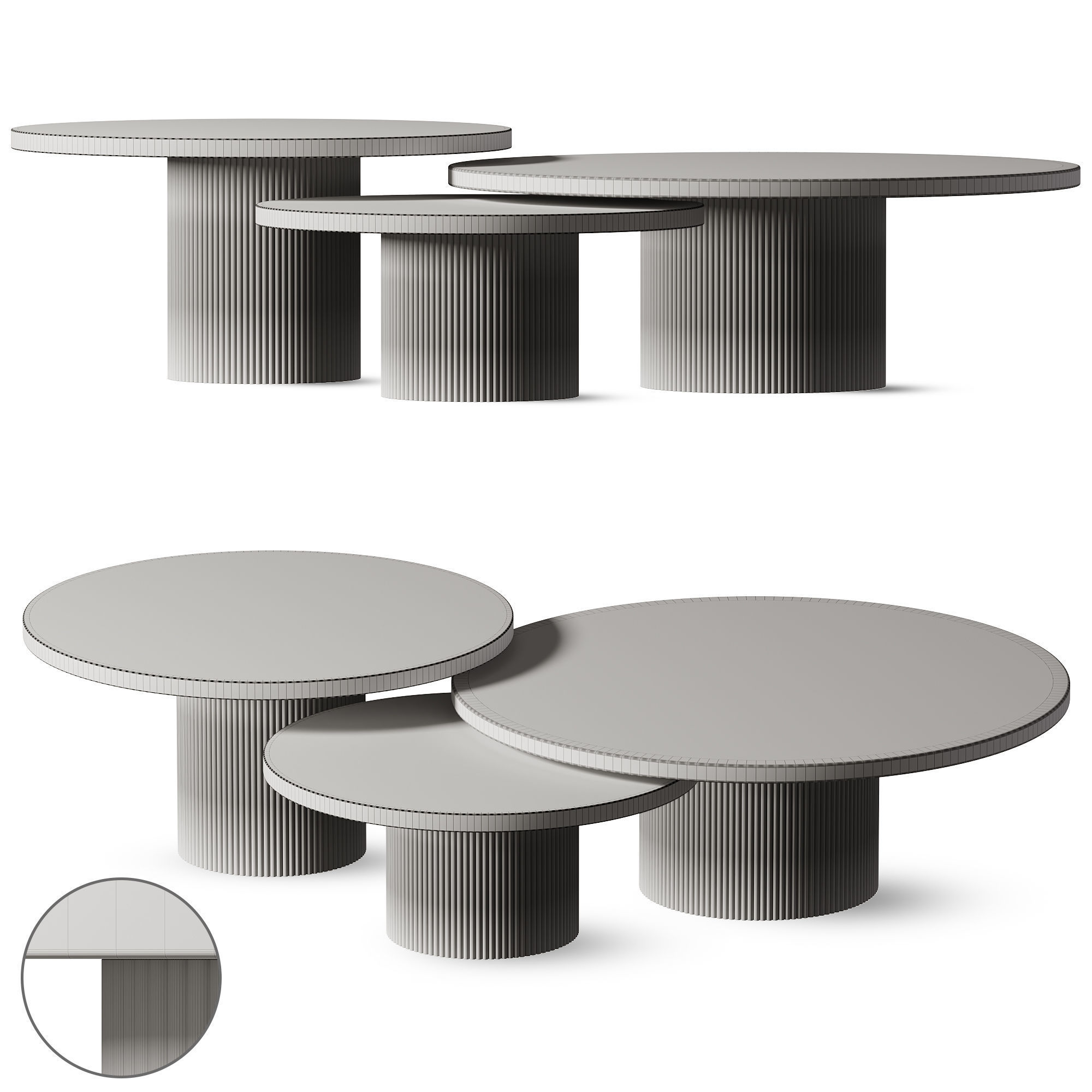 Tables basses Gigogne Wood and Travertine CELESTE 3D model_1