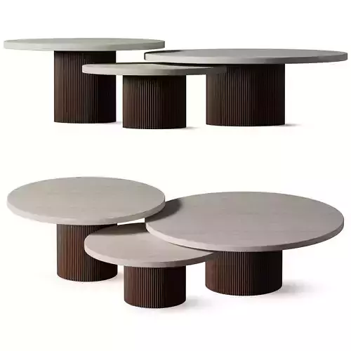 Tables basses Gigogne Wood and Travertine CELESTE