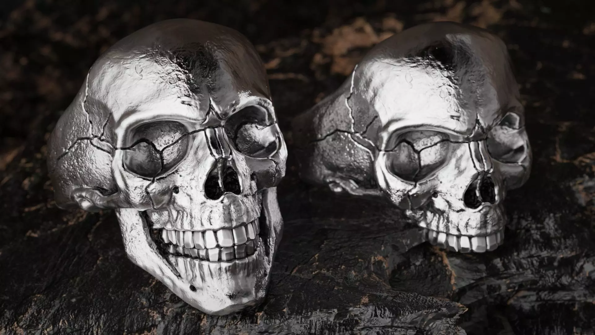 Skull rings with ring size chart 3D Model Collection_0