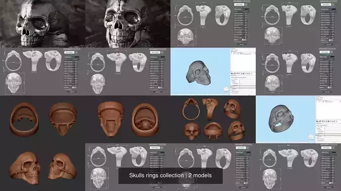 Skull rings with ring size chart