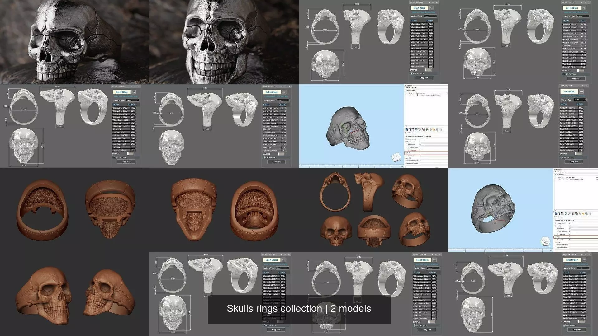 Skull rings with ring size chart 3D Model Collection_3