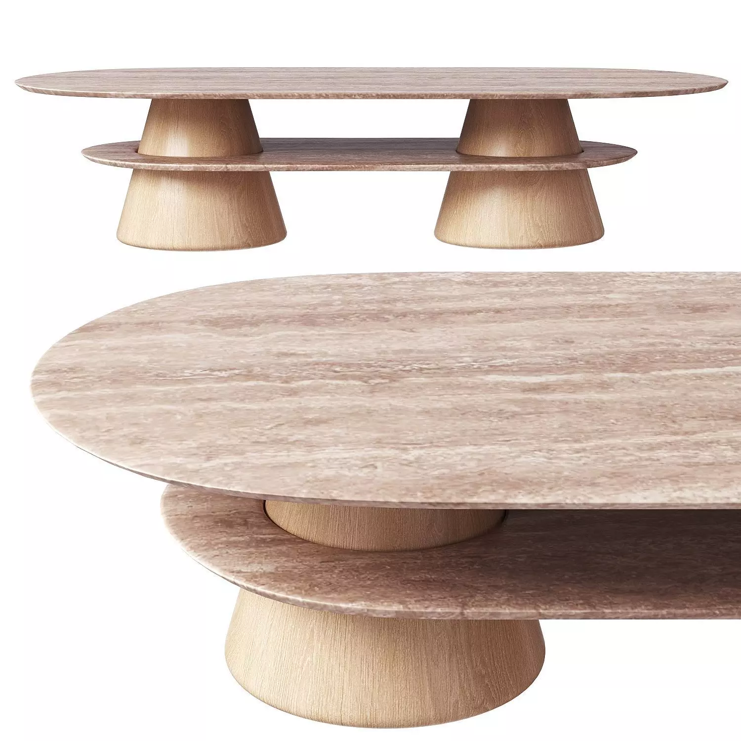 Pietra Oval Table Travertine 3D model_0