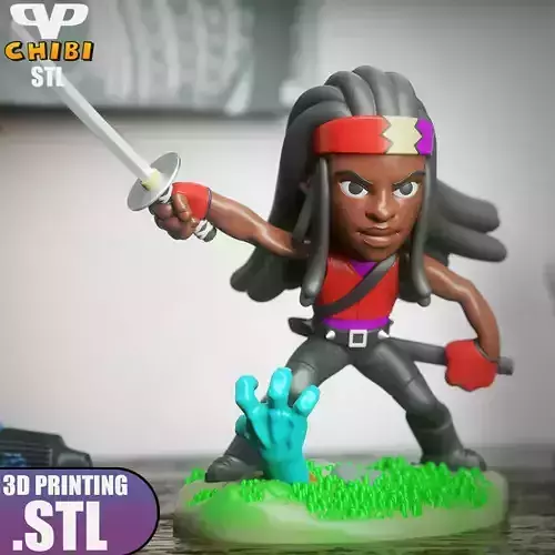 Michonne  Walking Dead Chibi STL for 3D Printing ChibiSTL 3DXM