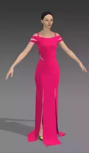 dress magenta color belt and vwide neckline 