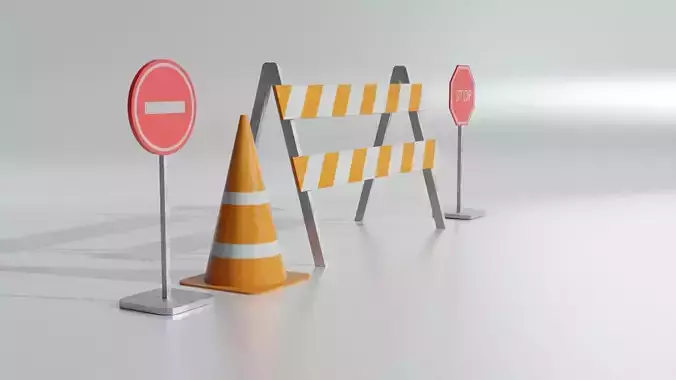 road work equipment Low-poly 3D model
