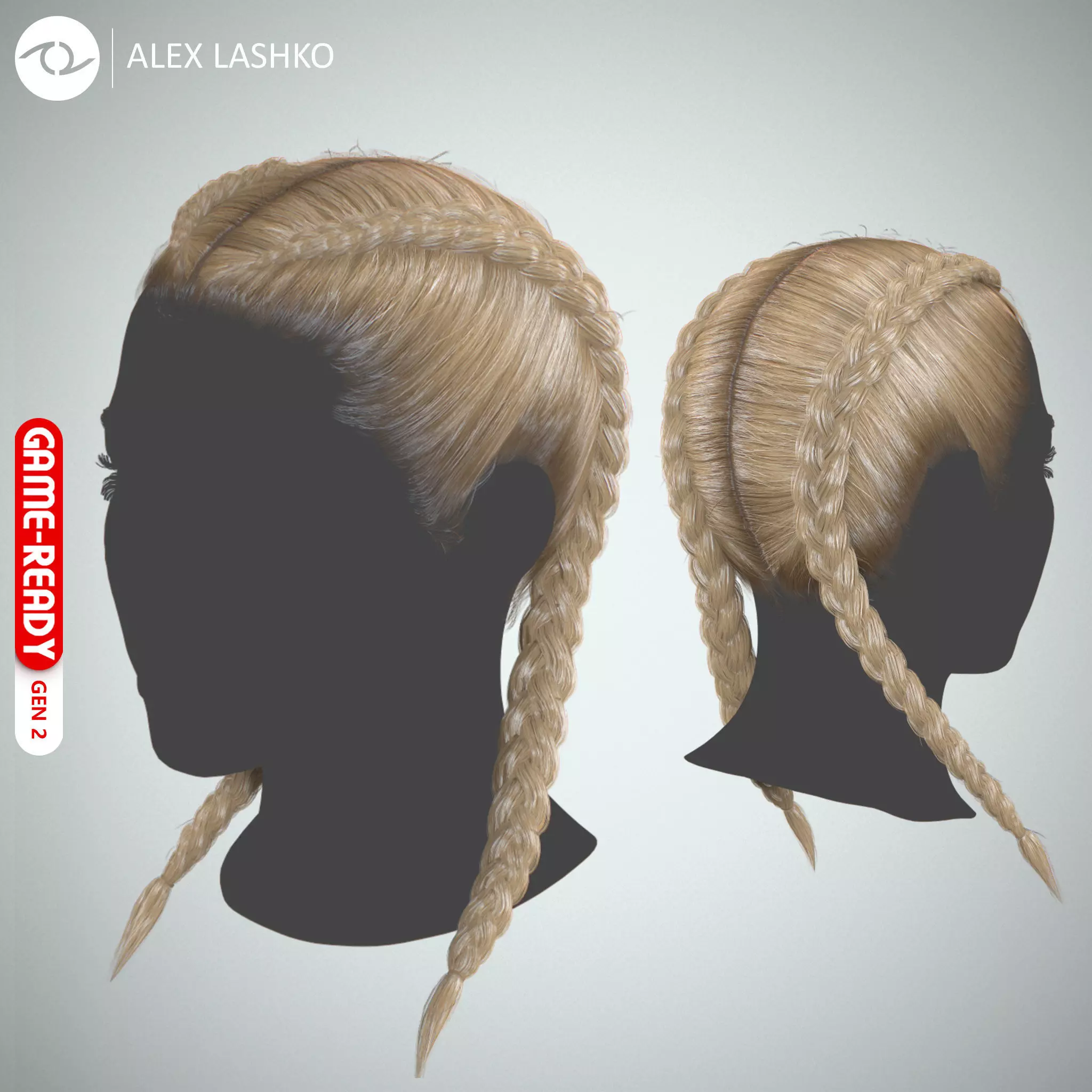Hair - Double Braid - Gen2 Low-poly 3D model