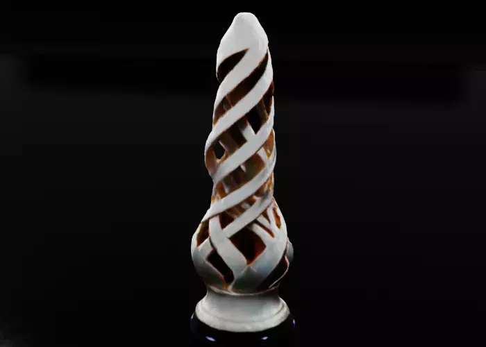 Minimalist Cylinder Sculpture with White Accents Low-poly 3D model_0