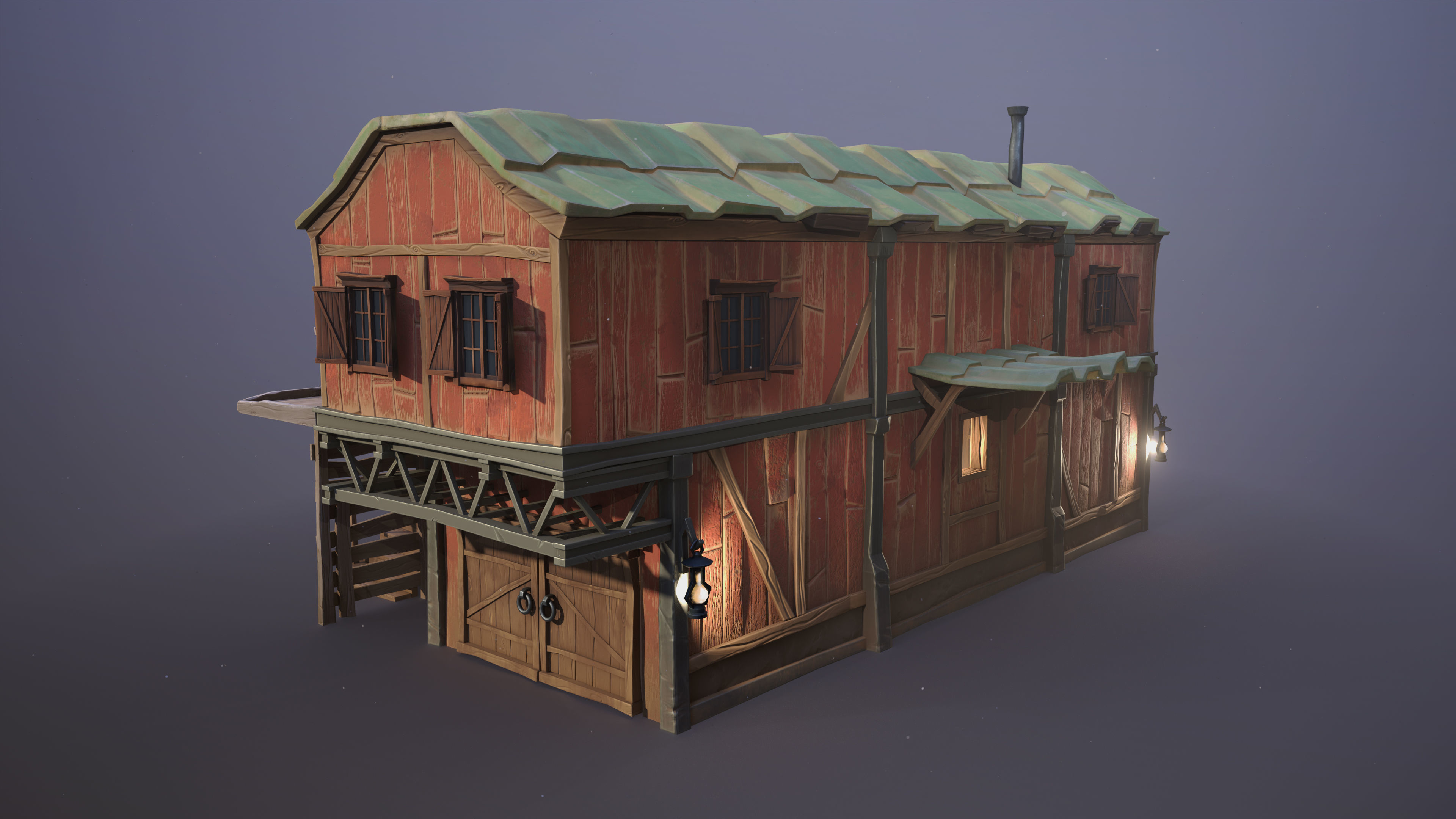 Stylized farmhouse  Low-poly 3D model_4